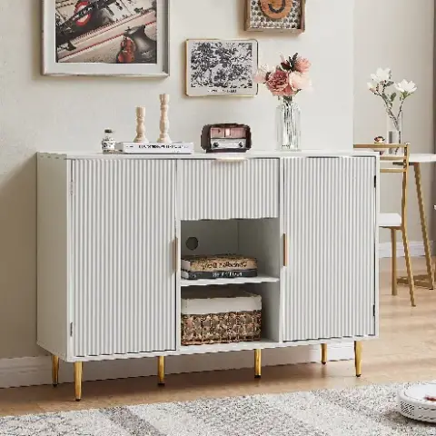 Storage Cabinet Wave Pattern With Drawers Buffets & Sideboards For Living Room, Dining Room, Bedroom , Hall, White, 47.2''w X 15.8''d X 33.5''h 5
