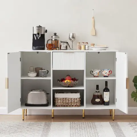Storage Cabinet Wave Pattern With Drawers Buffets & Sideboards For Living Room, Dining Room, Bedroom , Hall, White, 47.2''w X 15.8''d X 33.5''h 6
