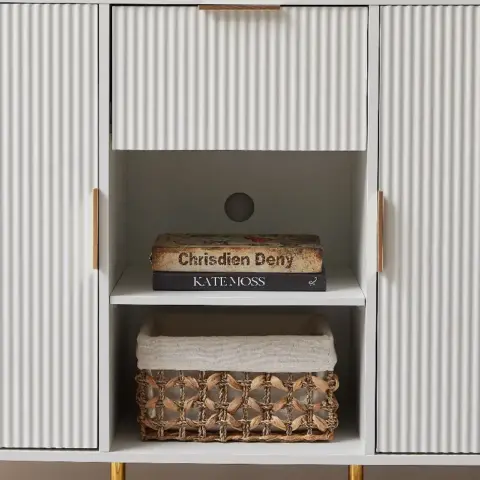 Storage Cabinet Wave Pattern With Drawers Buffets & Sideboards For Living Room, Dining Room, Bedroom , Hall, White, 47.2''w X 15.8''d X 33.5''h 9