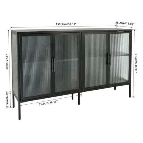 Stylish 4 Door Tempered Glass Cabinet With 4 Glass Doors Adjustable Shelf And Feet Anti Tip Dust Free Fluted Glass Kitchen Credenza 10