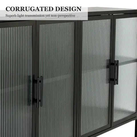 Stylish 4 Door Tempered Glass Cabinet With 4 Glass Doors Adjustable Shelf And Feet Anti Tip Dust Free Fluted Glass Kitchen Credenza 12