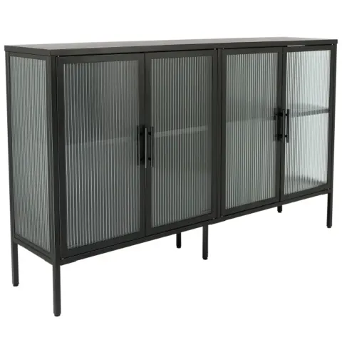 Stylish 4 Door Tempered Glass Cabinet With 4 Glass Doors Adjustable Shelf And Feet Anti Tip Dust Free Fluted Glass Kitchen Credenza 14