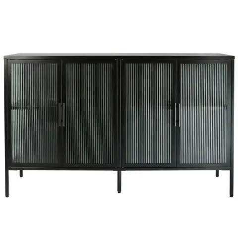 Stylish 4 Door Tempered Glass Cabinet With 4 Glass Doors Adjustable Shelf And Feet Anti Tip Dust Free Fluted Glass Kitchen Credenza 17