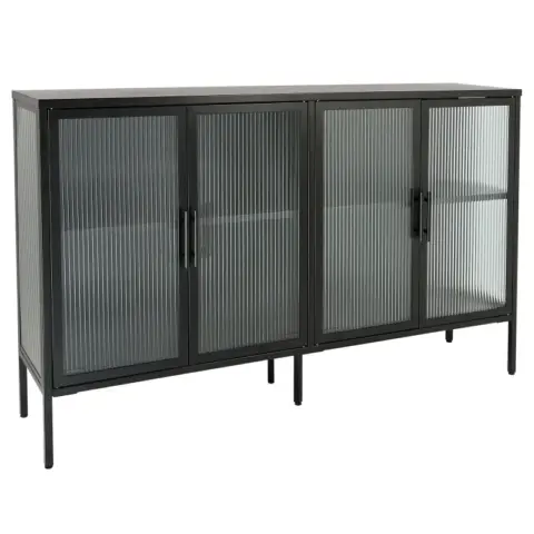 Stylish 4 Door Tempered Glass Cabinet With 4 Glass Doors Adjustable Shelf And Feet Anti Tip Dust Free Fluted Glass Kitchen Credenza 18