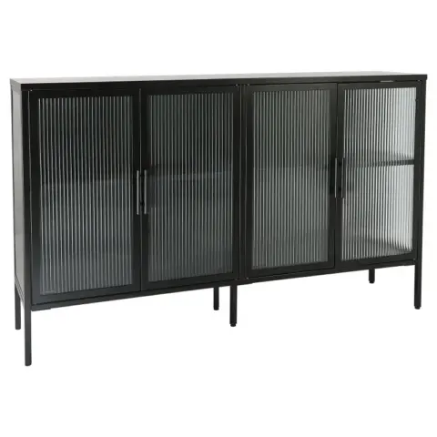 Stylish 4 Door Tempered Glass Cabinet With 4 Glass Doors Adjustable Shelf And Feet Anti Tip Dust Free Fluted Glass Kitchen Credenza 19