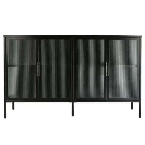 Stylish 4 Door Tempered Glass Cabinet With 4 Glass Doors Adjustable Shelf And Feet Anti Tip Dust Free Fluted Glass Kitchen Credenza 20