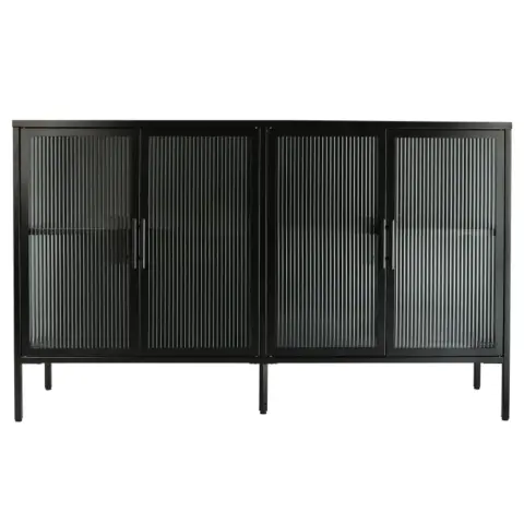 Stylish 4 Door Tempered Glass Cabinet With 4 Glass Doors Adjustable Shelf And Feet Anti Tip Dust Free Fluted Glass Kitchen Credenza 4