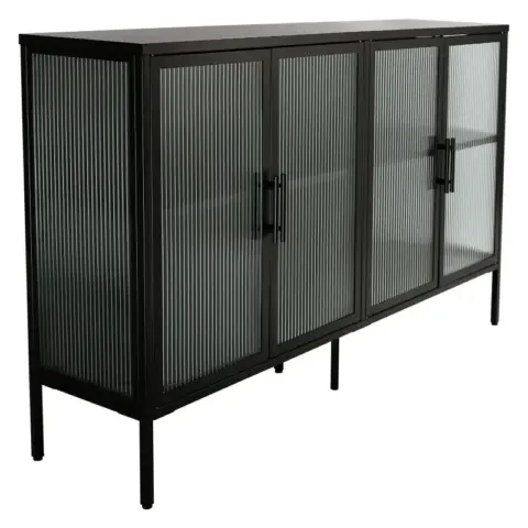 Stylish 4 Door Tempered Glass Cabinet With 4 Glass Doors Adjustable Shelf And Feet Anti Tip Dust Free Fluted Glass Kitchen Credenza 5