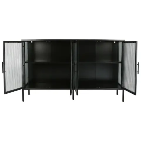 Stylish 4 Door Tempered Glass Cabinet With 4 Glass Doors Adjustable Shelf And Feet Anti Tip Dust Free Fluted Glass Kitchen Credenza 8