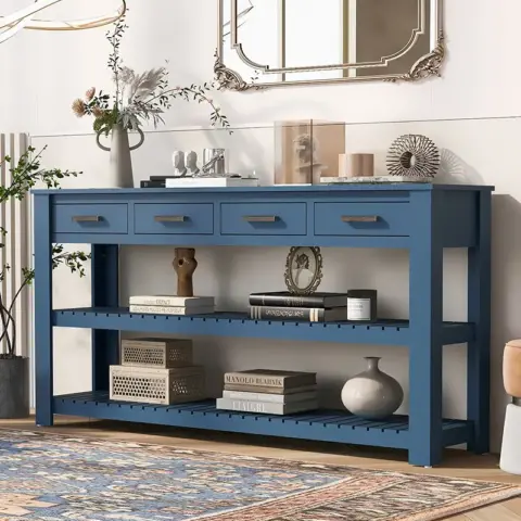 Stylish Entryway Console Table with 4 Drawers and 2 Shelves, Suitable for Entryways, Living Rooms