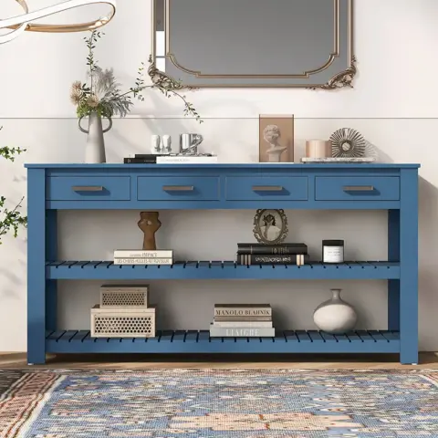 Stylish Entryway Console Table with 4 Drawers and 2 Shelves, Suitable for Entryways, Living Rooms