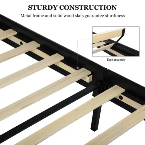 Stylish Queen Size Pu Leather Upholstered Bed Frame Platform Bed With Lights Stitched Wing Backed Headboard Strong Wooden Slats Bed Canopy 1