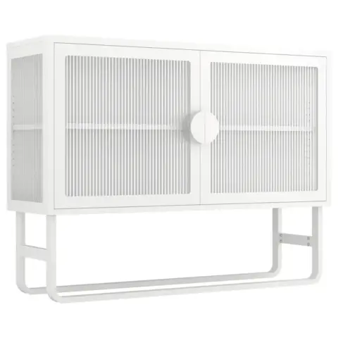 Stylish Tempered Glass Cabinet Credenza With 2 Fluted Glass Doors Adjustable Shelf U Shaped Leg Anti Tip Dust Free Enclosed Cupboard For Kitchen Living Room White 13