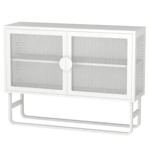 Stylish Tempered Glass Cabinet Credenza With 2 Fluted Glass Doors Adjustable Shelf U Shaped Leg Anti Tip Dust Free Enclosed Cupboard For Kitchen Living Room White 21