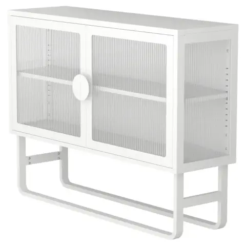 Stylish Tempered Glass Cabinet Credenza With 2 Fluted Glass Doors Adjustable Shelf U Shaped Leg Anti Tip Dust Free Enclosed Cupboard For Kitchen Living Room White 25