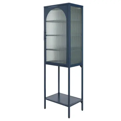 Stylish Tempered Glass High Cabinet With Arched Door Adjustable Shelves And Feet Anti Tip Dust Free Fluted Glass Kitchen Credenza 1