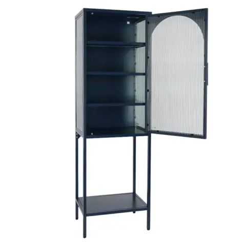 Stylish Tempered Glass High Cabinet With Arched Door Adjustable Shelves And Feet Anti Tip Dust Free Fluted Glass Kitchen Credenza 13