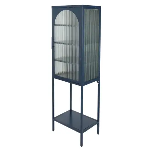 Stylish Tempered Glass High Cabinet With Arched Door Adjustable Shelves And Feet Anti Tip Dust Free Fluted Glass Kitchen Credenza 14