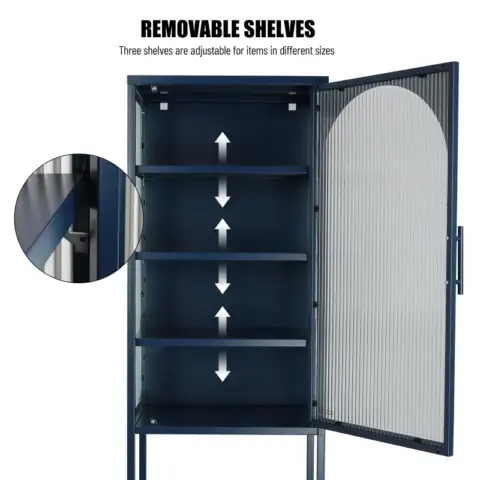 Stylish Tempered Glass High Cabinet With Arched Door Adjustable Shelves And Feet Anti Tip Dust Free Fluted Glass Kitchen Credenza 17