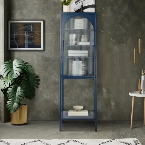 Stylish Tempered Glass High Cabinet With Arched Door Adjustable Shelves And Feet Anti Tip Dust Free Fluted Glass Kitchen Credenza 19
