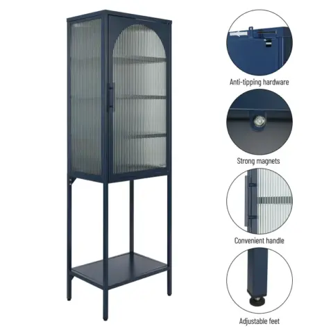 Stylish Tempered Glass High Cabinet With Arched Door Adjustable Shelves And Feet Anti Tip Dust Free Fluted Glass Kitchen Credenza 8