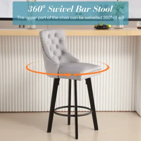 Swivel Bar Stoolsset Of 2 Velvet Barstools Button Tufted Bar Stools Rivet Trim Bar Stools Kitchen Island,bistro,with Metal Pull Ring Sturdy Footrest 10