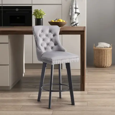 Swivel Bar Stoolsset Of 2 Velvet Barstools Button Tufted Bar Stools Rivet Trim Bar Stools Kitchen Island,bistro,with Metal Pull Ring Sturdy Footrest 12