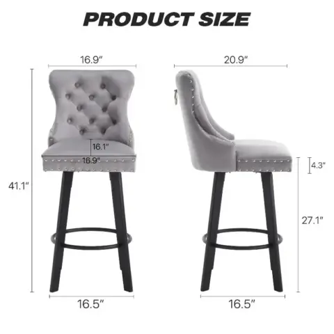 Swivel Bar Stoolsset Of 2 Velvet Barstools Button Tufted Bar Stools Rivet Trim Bar Stools Kitchen Island,bistro,with Metal Pull Ring Sturdy Footrest 13
