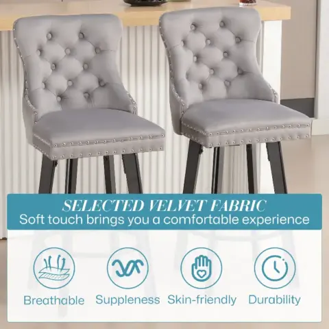 Swivel Bar Stoolsset Of 2 Velvet Barstools Button Tufted Bar Stools Rivet Trim Bar Stools Kitchen Island,bistro,with Metal Pull Ring Sturdy Footrest 6
