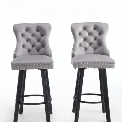 Swivel Bar Stoolsset Of 2 Velvet Barstools Button Tufted Bar Stools Rivet Trim Bar Stools Kitchen Island,bistro,with Metal Pull Ring Sturdy Footrest 9
