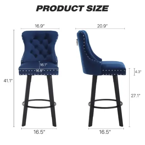 Swivel Bar Stoolsset Of 2 Velvet Barstools Button Tufted Bar Stools Rivet Trim Bar Stools For Kitchen Island,bistro,metal Pull Ring Sturdy Footrest 10