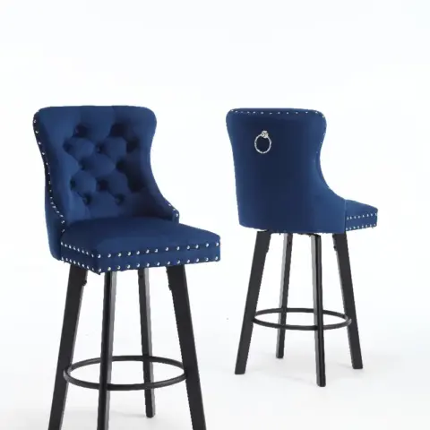 Swivel Bar Stoolsset Of 2 Velvet Barstools Button Tufted Bar Stools Rivet Trim Bar Stools For Kitchen Island,bistro,metal Pull Ring Sturdy Footrest 2