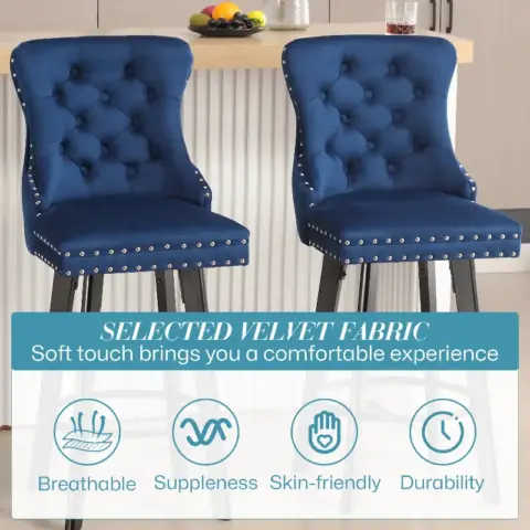 Swivel Bar Stoolsset Of 2 Velvet Barstools Button Tufted Bar Stools Rivet Trim Bar Stools For Kitchen Island,bistro,metal Pull Ring Sturdy Footrest 4