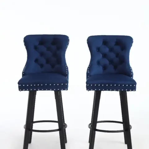 Swivel Bar Stoolsset Of 2 Velvet Barstools Button Tufted Bar Stools Rivet Trim Bar Stools For Kitchen Island,bistro,metal Pull Ring Sturdy Footrest 8