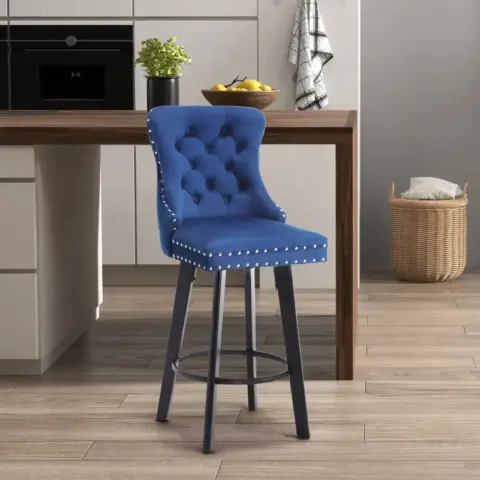 Swivel Bar Stoolsset Of 2 Velvet Barstools Button Tufted Bar Stools Rivet Trim Bar Stools For Kitchen Island,bistro,metal Pull Ring Sturdy Footrest 9