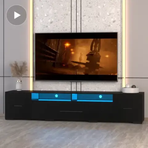 TV Console with Storage Cabinets, Remote, APP Control Long LED TV Stand, Full RGB Color Selection, 31 Modes Changing Lights