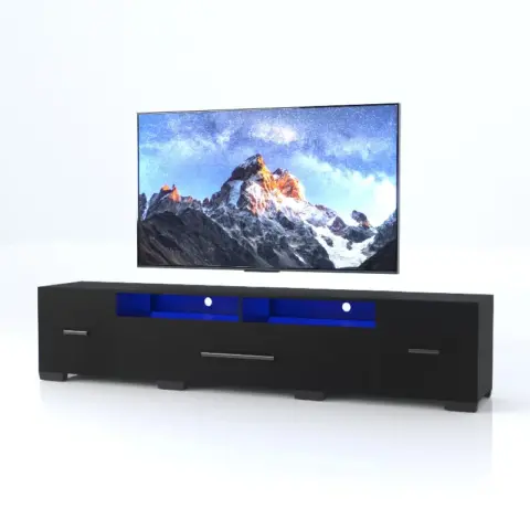 Tv Console With Storage Cabinets, Remote, App Control Long Led Tv Stand, Full Rgb Color Selection, 31 Modes Changing Lights Modern Entertainment Center With Power Cord 1