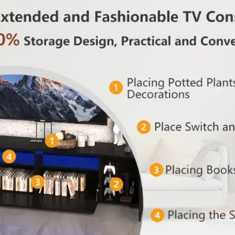 Tv Console With Storage Cabinets, Remote, App Control Long Led Tv Stand, Full Rgb Color Selection, 31 Modes Changing Lights Modern Entertainment Center With Power Cord 11
