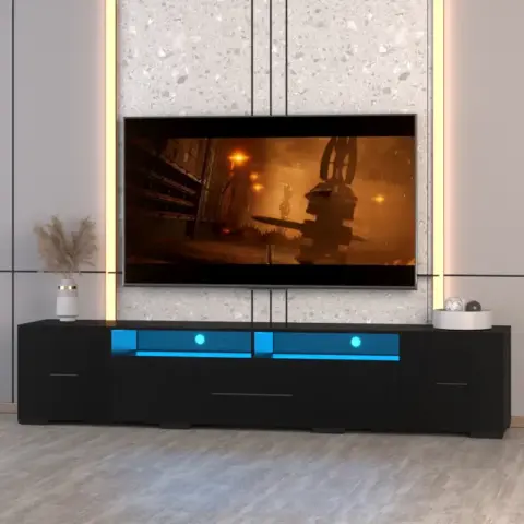 Tv Console With Storage Cabinets, Remote, App Control Long Led Tv Stand, Full Rgb Color Selection, 31 Modes Changing Lights Modern Entertainment Center With Power Cord 13