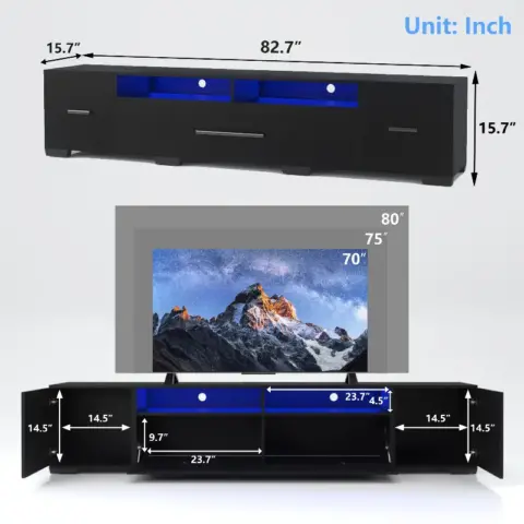 Tv Console With Storage Cabinets, Remote, App Control Long Led Tv Stand, Full Rgb Color Selection, 31 Modes Changing Lights Modern Entertainment Center With Power Cord 3