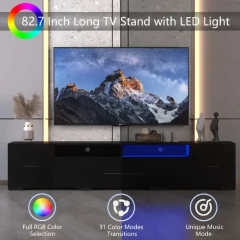 Tv Console With Storage Cabinets, Remote, App Control Long Led Tv Stand, Full Rgb Color Selection, 31 Modes Changing Lights Modern Entertainment Center With Power Cord 6