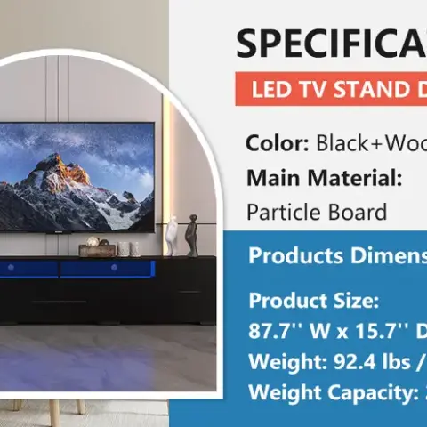Tv Console With Storage Cabinets, Remote, App Control Long Led Tv Stand, Full Rgb Color Selection, 31 Modes Changing Lights Modern Entertainment Center With Power Cord 8