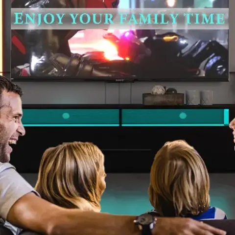 Tv Console With Storage Cabinets, Remote, App Control Long Led Tv Stand, Full Rgb Color Selection, 31 Modes Changing Lights Modern Entertainment Center With Power Cord 9