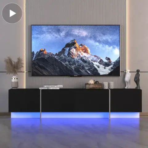 TV Console with Storage Cabinets, Remote Control, APP Control LED TV Stand, Full RGB Color Selection, 31 Modes Changing Lights