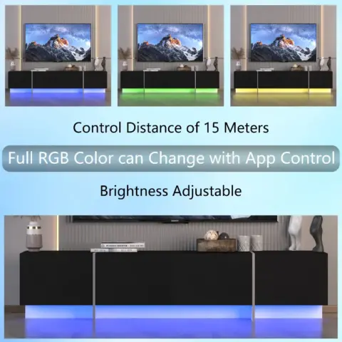 TV Console with Storage Cabinets, Remote Control, APP Control LED TV Stand, Full RGB Color Selection, 31 Modes Changing Lights