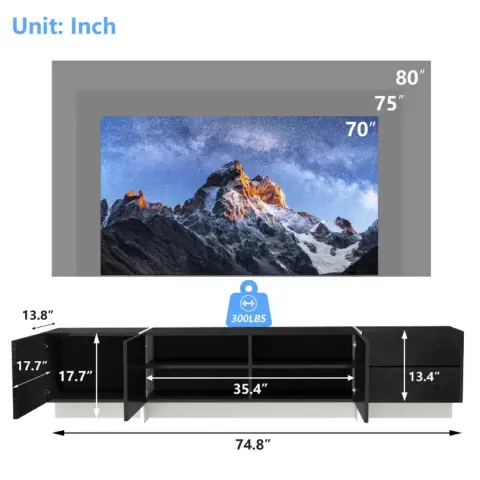 TV Console with Storage Cabinets, Remote Control, APP Control LED TV Stand, Full RGB Color Selection, 31 Modes Changing Lights