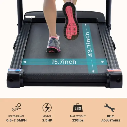 Treadmill - 2.5 HP folding treadmill, easy to move, with 3-speed incline adjustment and 12 preset programs, 3 countdown modes, heart rate, Bluetooth