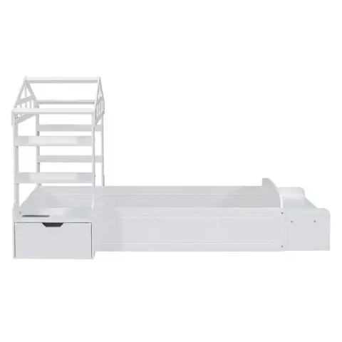 Twin Size House Bed With Bench, Socket And Shelves 14