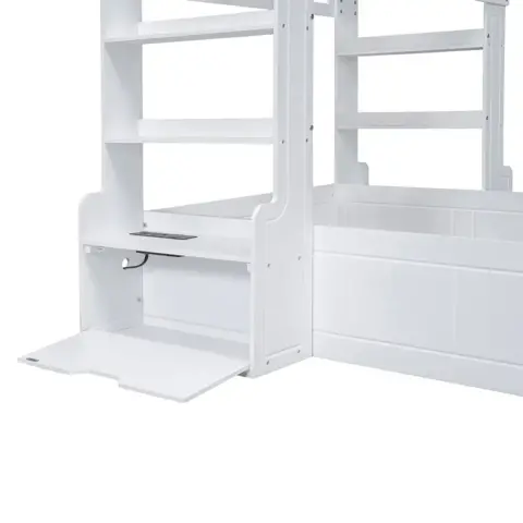 Twin Size House Bed With Bench, Socket And Shelves 4