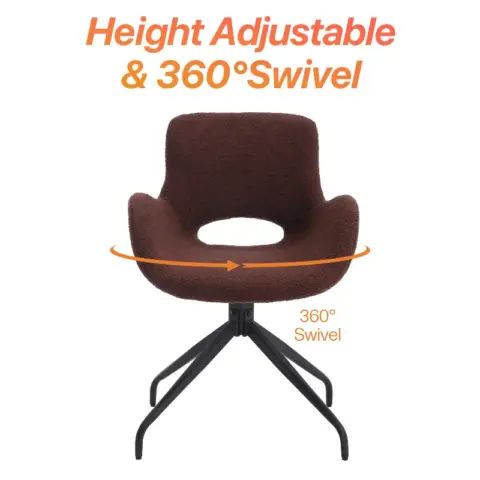 Velvet Upholstered Chair with Metal Legs Modern Accent Without Wheels Home Office Chair Desk Chair Computer Task Chair with Degree Rotating Dark Brown